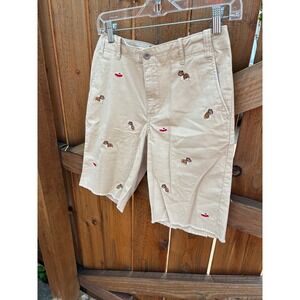Polo Ralph Lauren Boys Khaki Shorts Bulldog Embroidered Frayed Hem Size 18